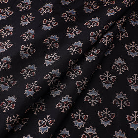 Black - natural dyed chanderi silk fabric 08 - handcrafted