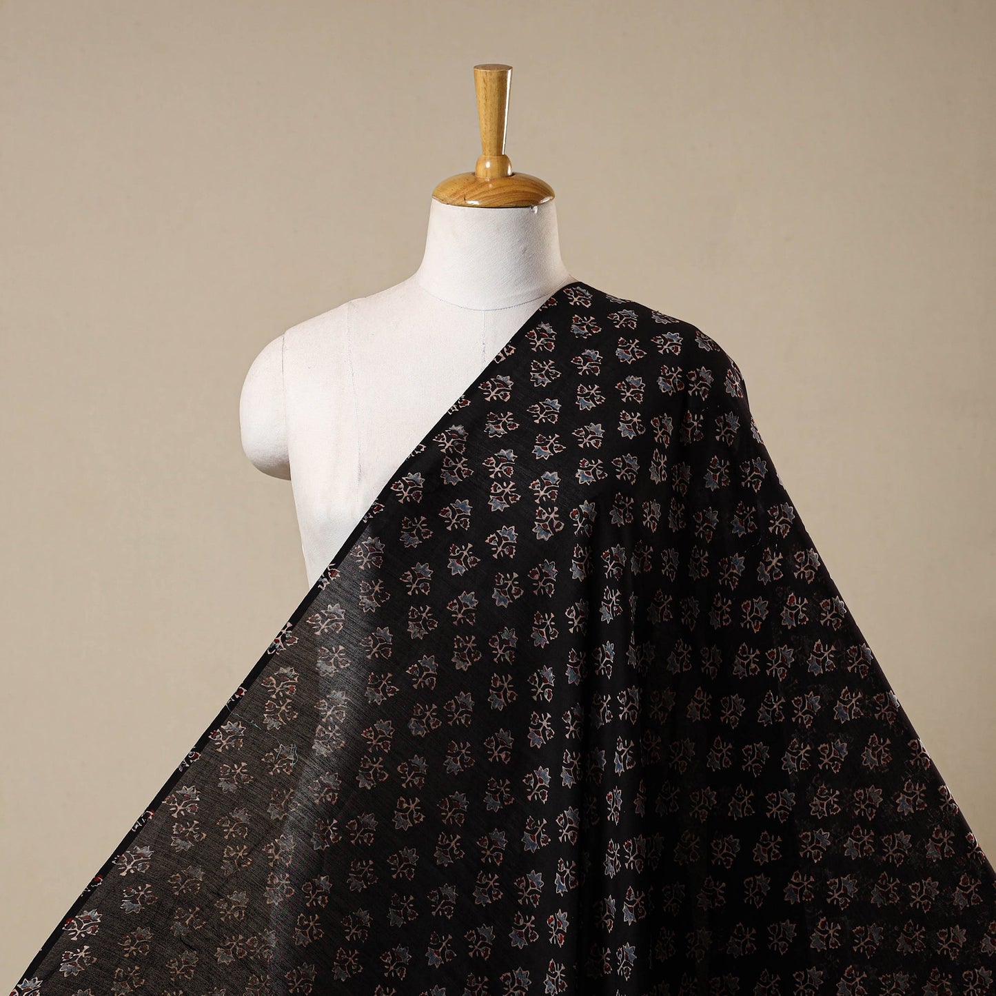 Black - natural dyed chanderi silk fabric 08 - handcrafted