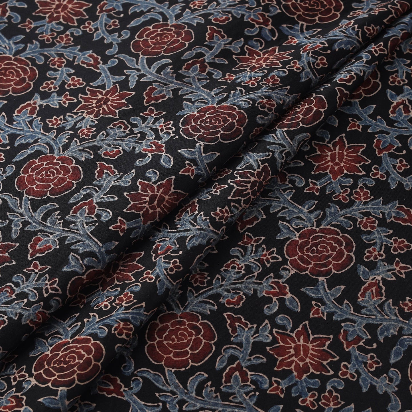 Natural dyed chanderi silk kutch hand block ajrakh print