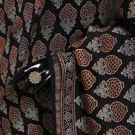 Black Natural Dyed Block Print Chanderi Silk Ajrakh Saree