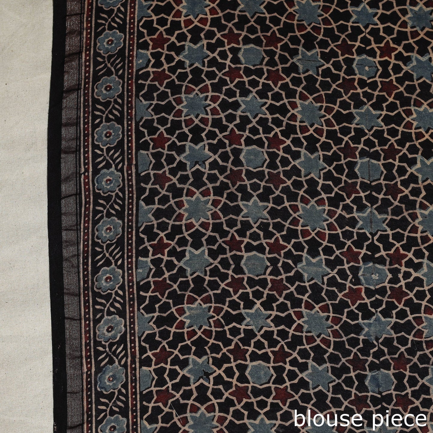 Black Natural Dyed Block Print Chanderi Silk Ajrakh Saree