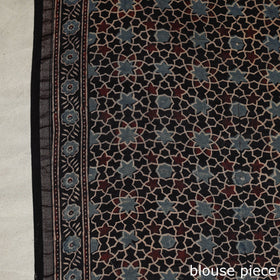 Black Natural Dyed Block Print Chanderi Silk Ajrakh Saree