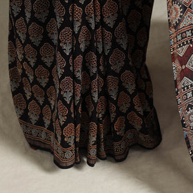 Black Natural Dyed Block Print Chanderi Silk Ajrakh Saree