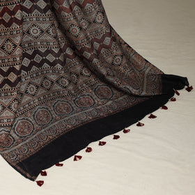 Black Natural Dyed Block Print Chanderi Silk Ajrakh Saree