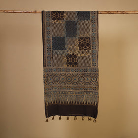 Black Natural Dyed Block Print Chanderi Silk Ajrakh Stole 