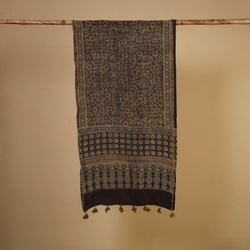Black Natural Dyed Block Print Chanderi Silk Ajrakh Stole 