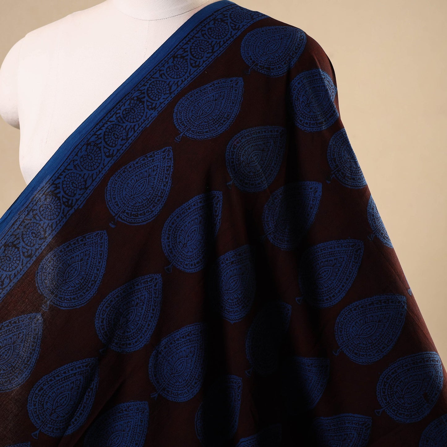 Black - natural dyed cotton bagh fabric 11 - handcrafted