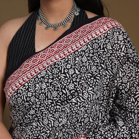 Black Block Print Natural Dyed Cotton Bagh Saree
