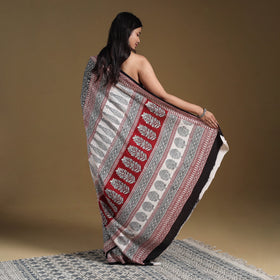 Black Block Print Natural Dyed Cotton Bagh Saree