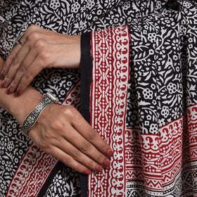 Black Block Print Natural Dyed Cotton Bagh Saree