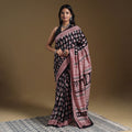 Black Block Print Natural Dyed Cotton Bagh Saree