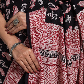 Black Block Print Natural Dyed Cotton Bagh Saree