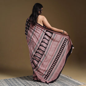 Black Block Print Natural Dyed Cotton Bagh Saree