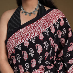 Black Block Print Natural Dyed Cotton Bagh Saree