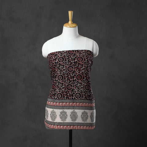  Black Natural Dyed Cotton Bagh Print Kurta Material