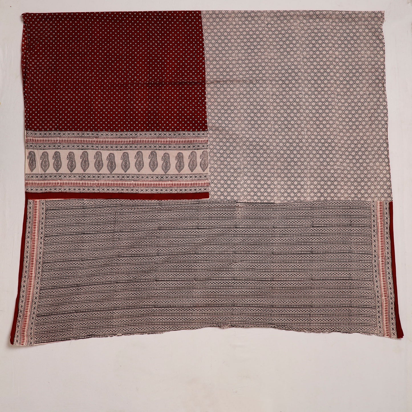 Black Natural Dyed Cotton Bagh Print Kurta Material