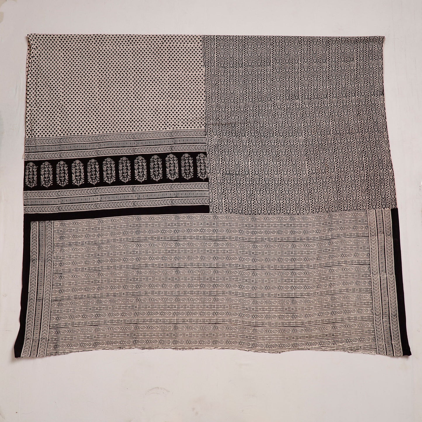 Black Natural Dyed Cotton Bagh Print Kurta Material