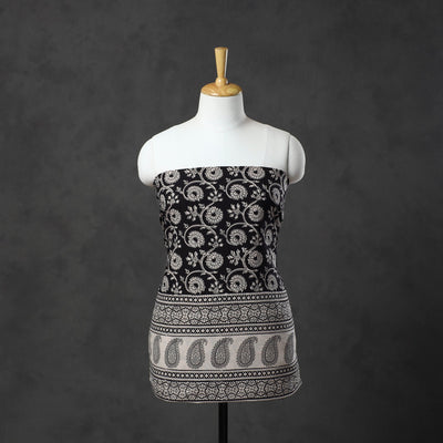  Black Natural Dyed Cotton Bagh Print Kurta Material