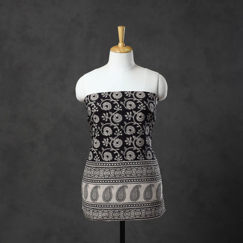  Black Natural Dyed Cotton Bagh Print Kurta Material