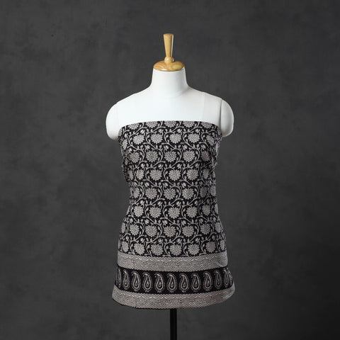 Black Natural Dyed Cotton Bagh Print Kurta Material