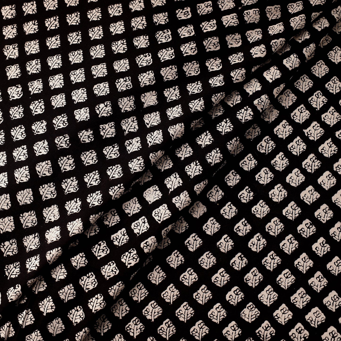 Black Natural Dyed Cotton Bagru Block Print Fabric