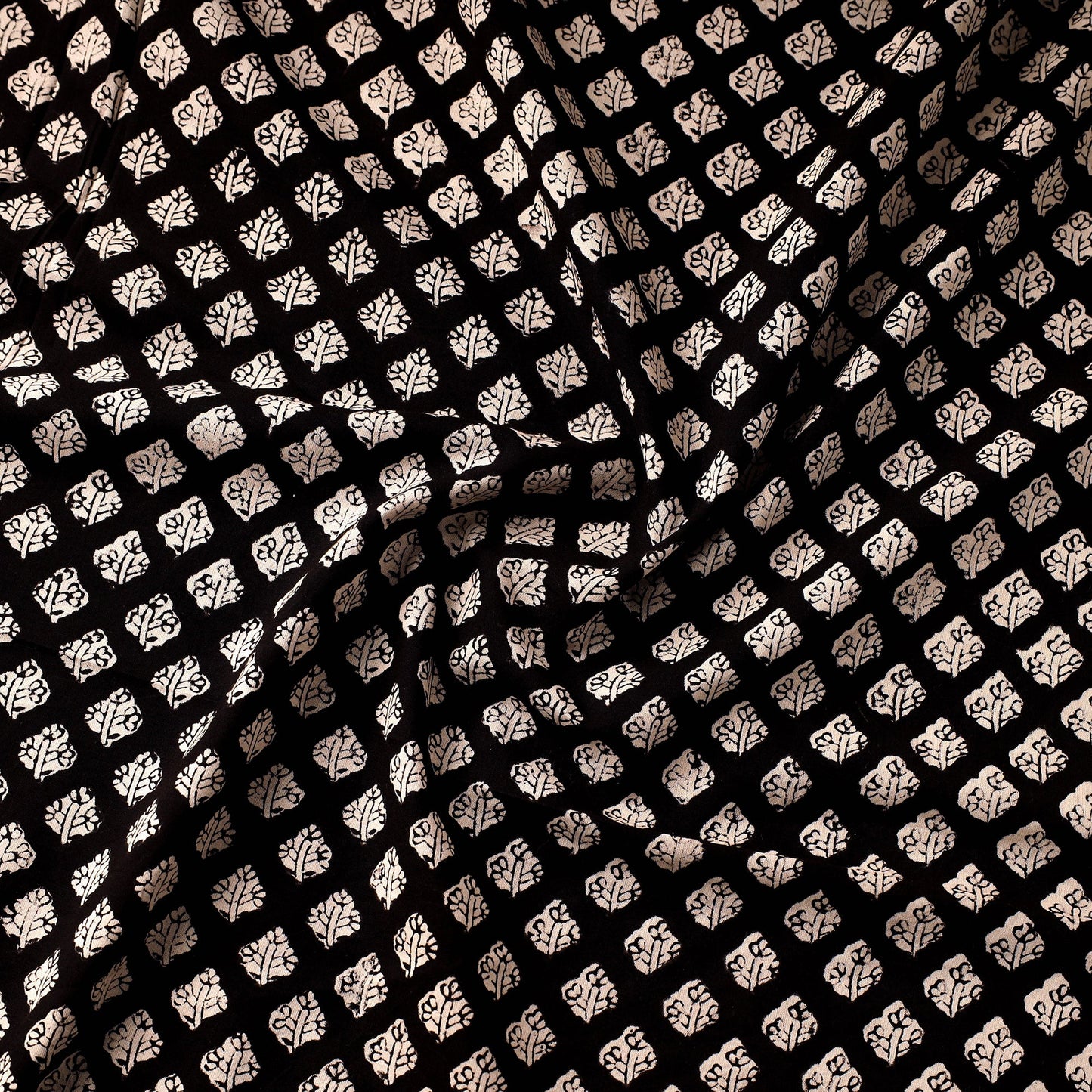 Black Natural Dyed Cotton Bagru Block Print Fabric