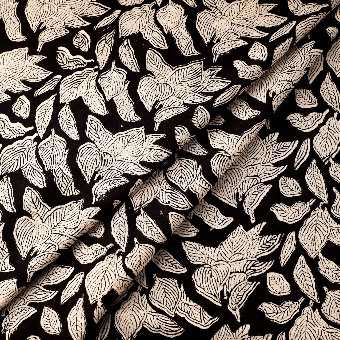 Black Natural Dyed Cotton Bagru Block Print Fabric