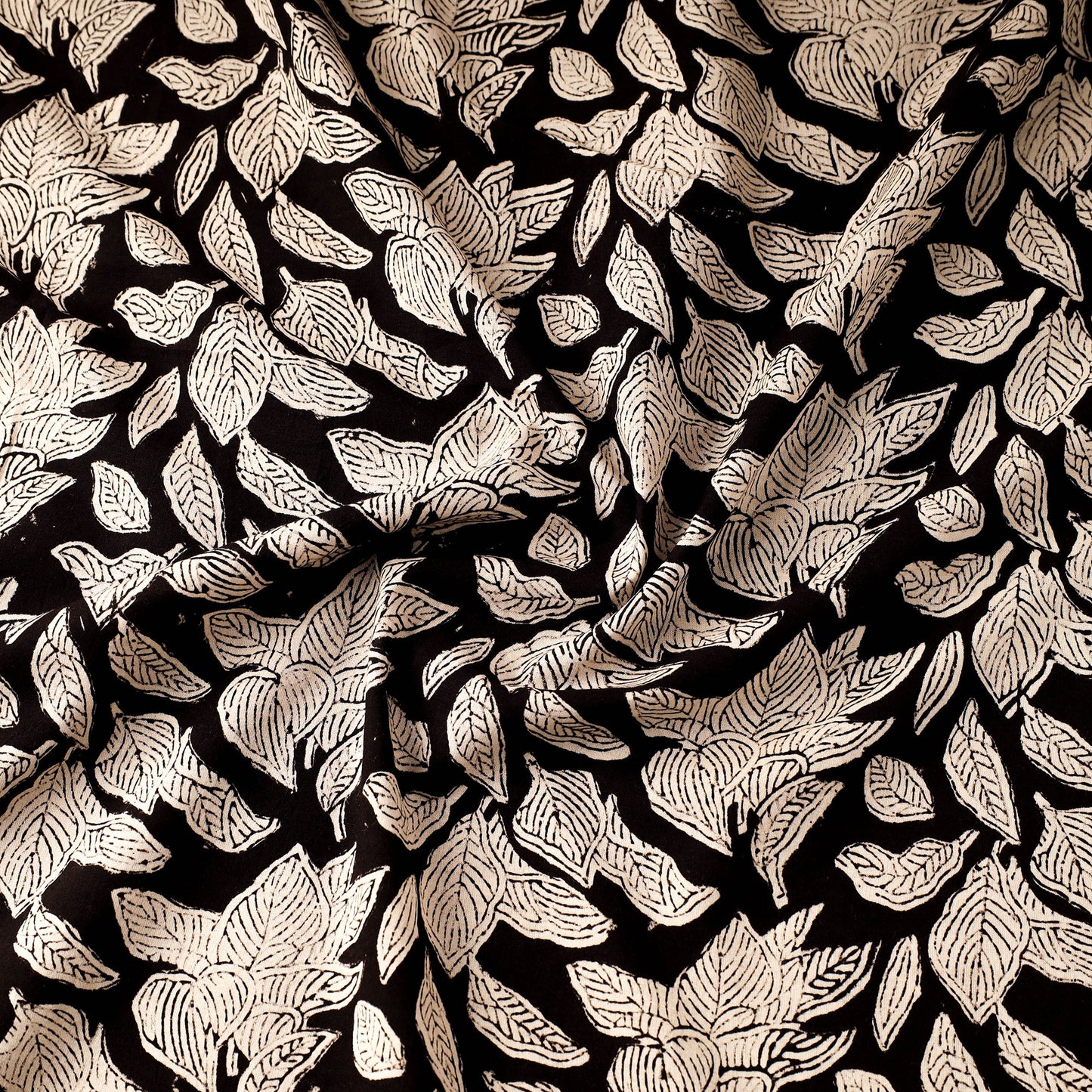 Black Natural Dyed Cotton Bagru Block Print Fabric