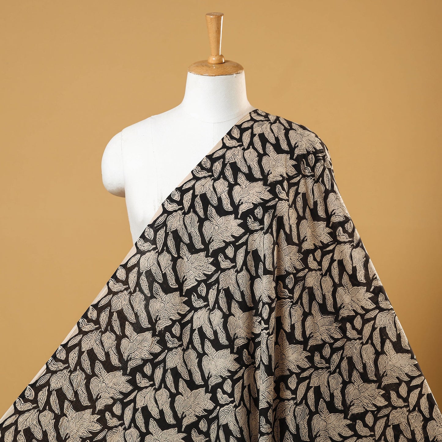 Black Natural Dyed Cotton Bagru Block Print Fabric