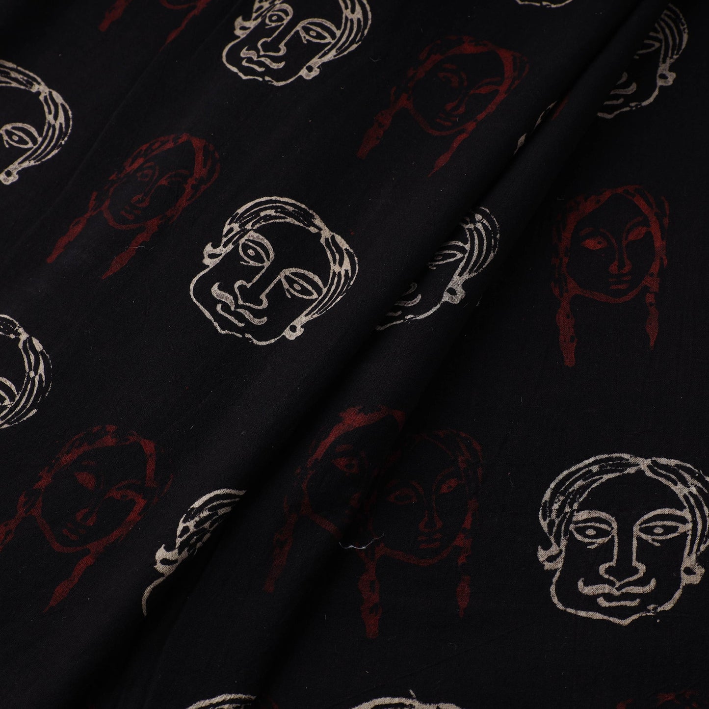 Black - natural dyed cotton bindaas fabric - face script-