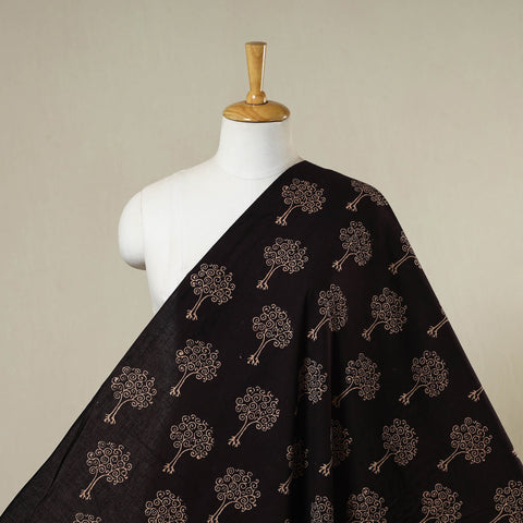 Black - natural dyed cotton bindaas fabric - spring tree