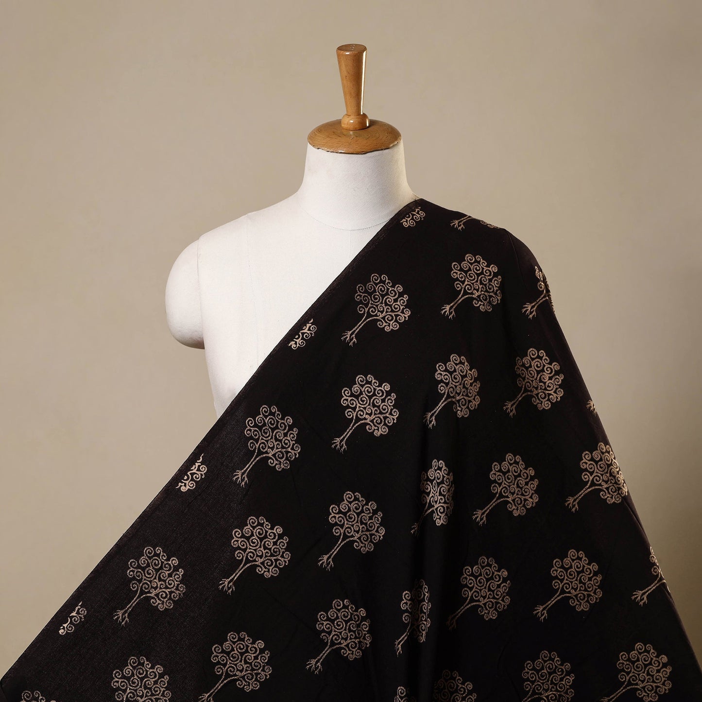 Black Natural Dyed Cotton Bindaas Block Print Fabric
