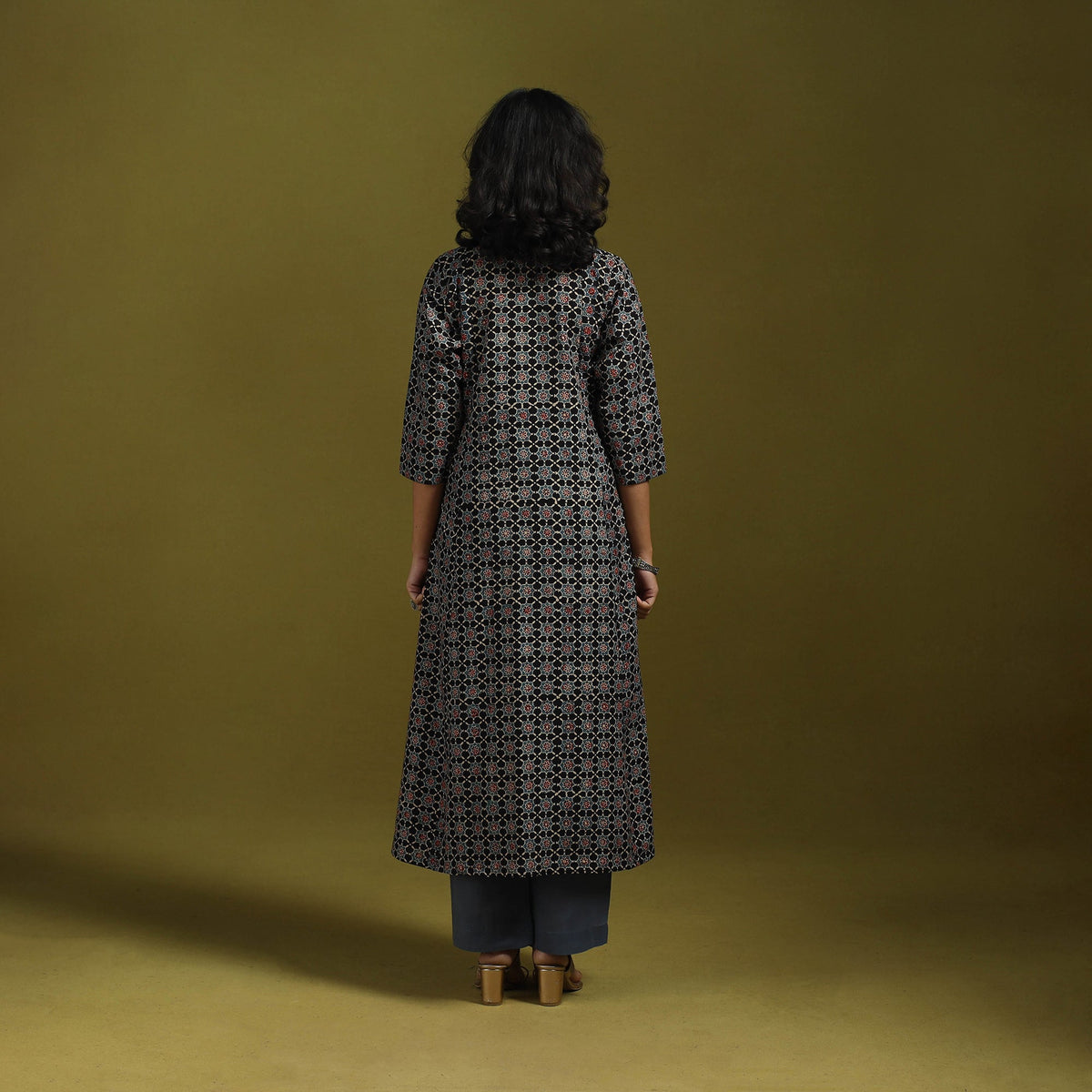 Natural dyed cotton a-line kurta for women 18 - handcrafted