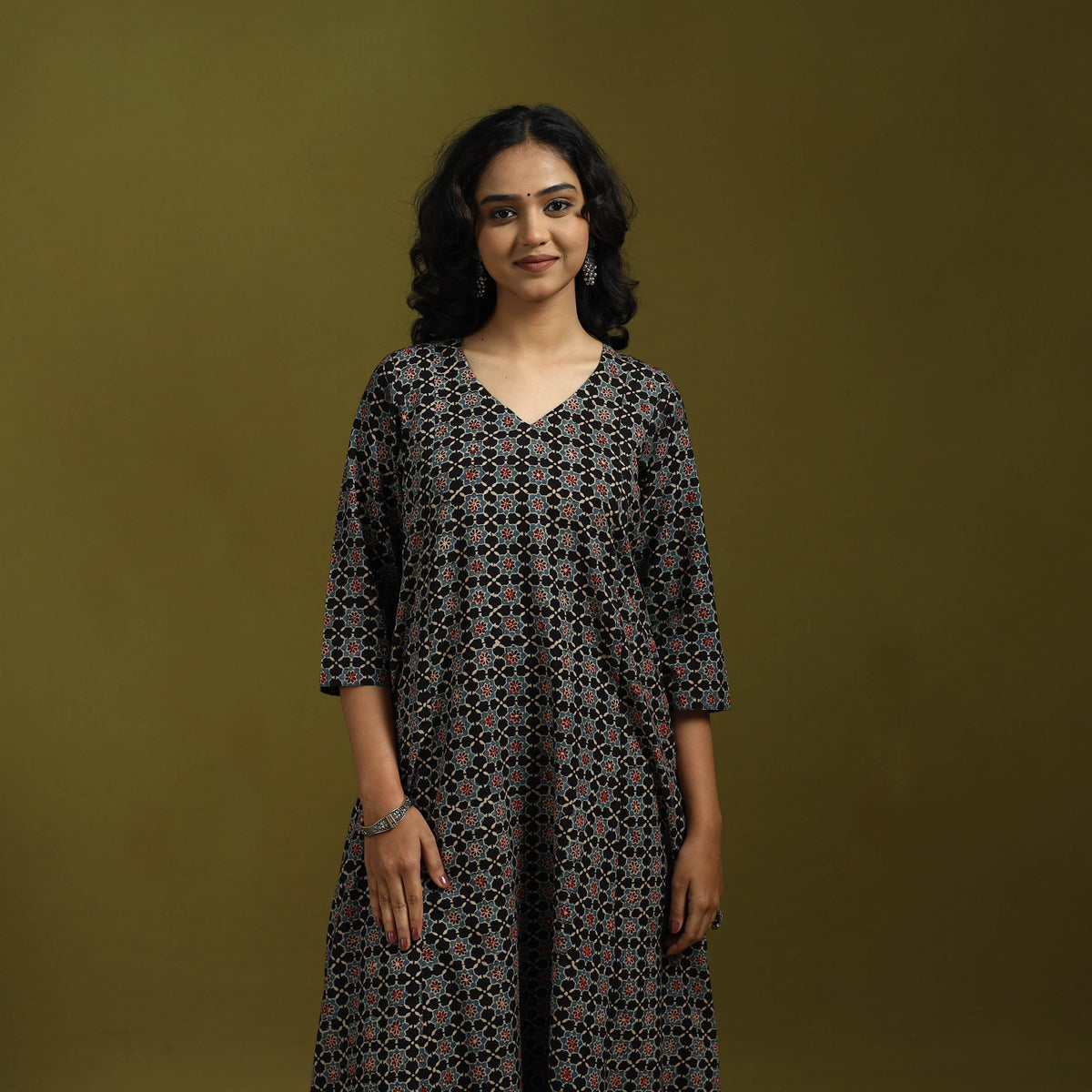 Natural dyed cotton a-line kurta for women 18 - handcrafted