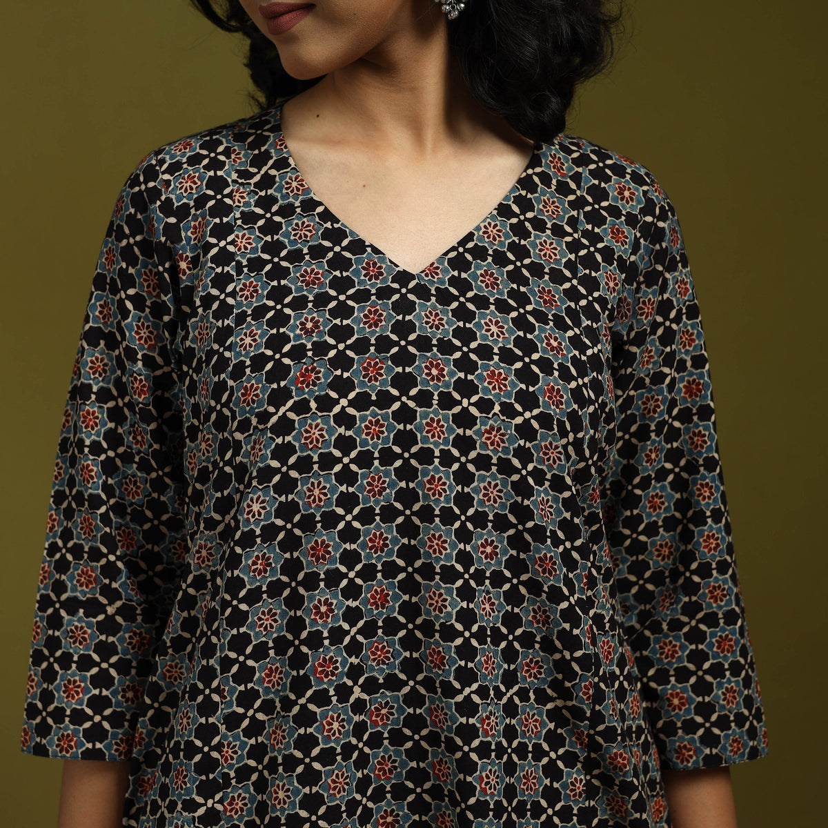 Natural dyed cotton a-line kurta for women 18 - handcrafted