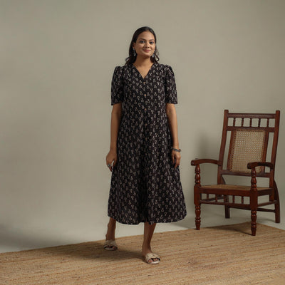 Natural dyed cotton button down dress 04 - handcrafted