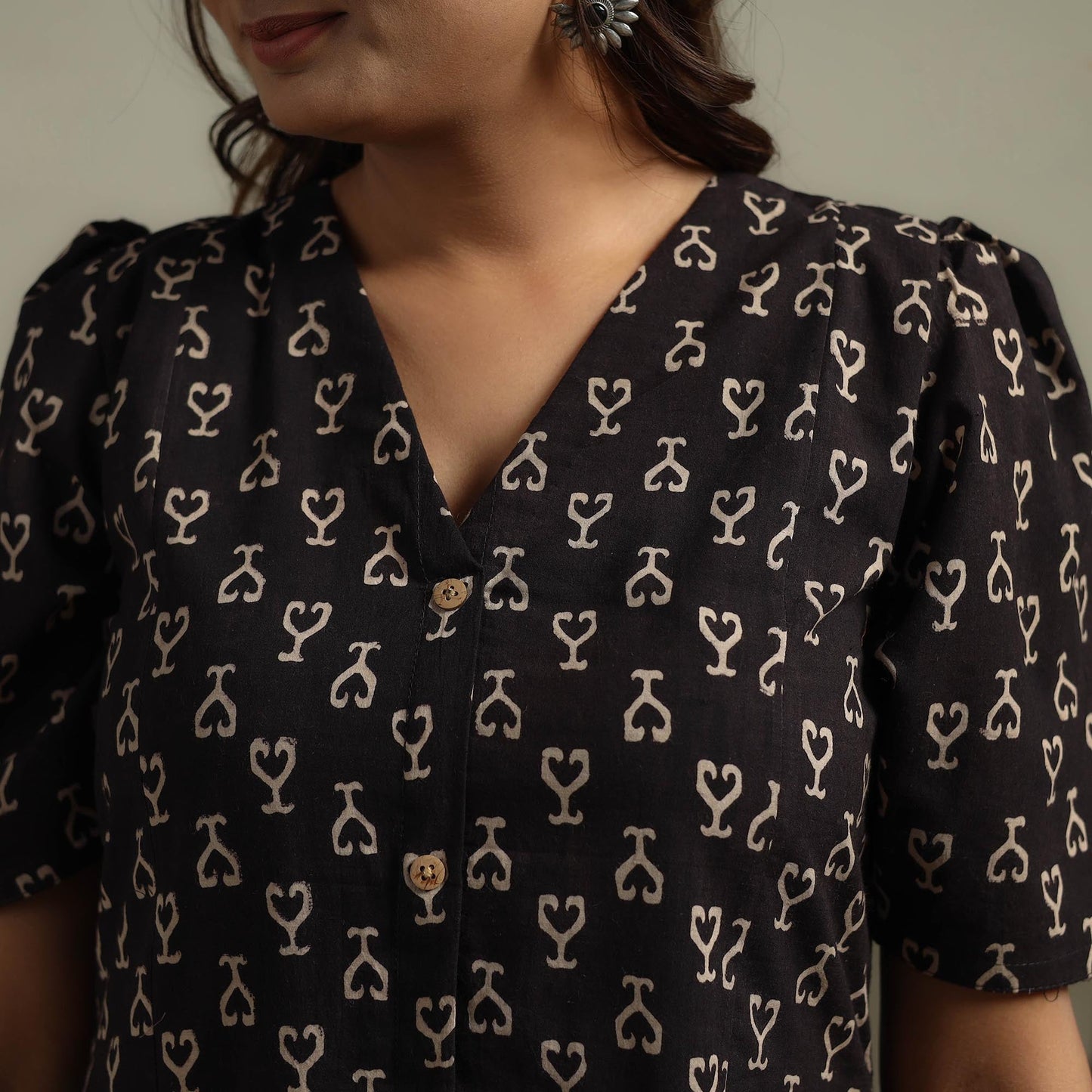 Natural dyed cotton button down dress 04 - handcrafted