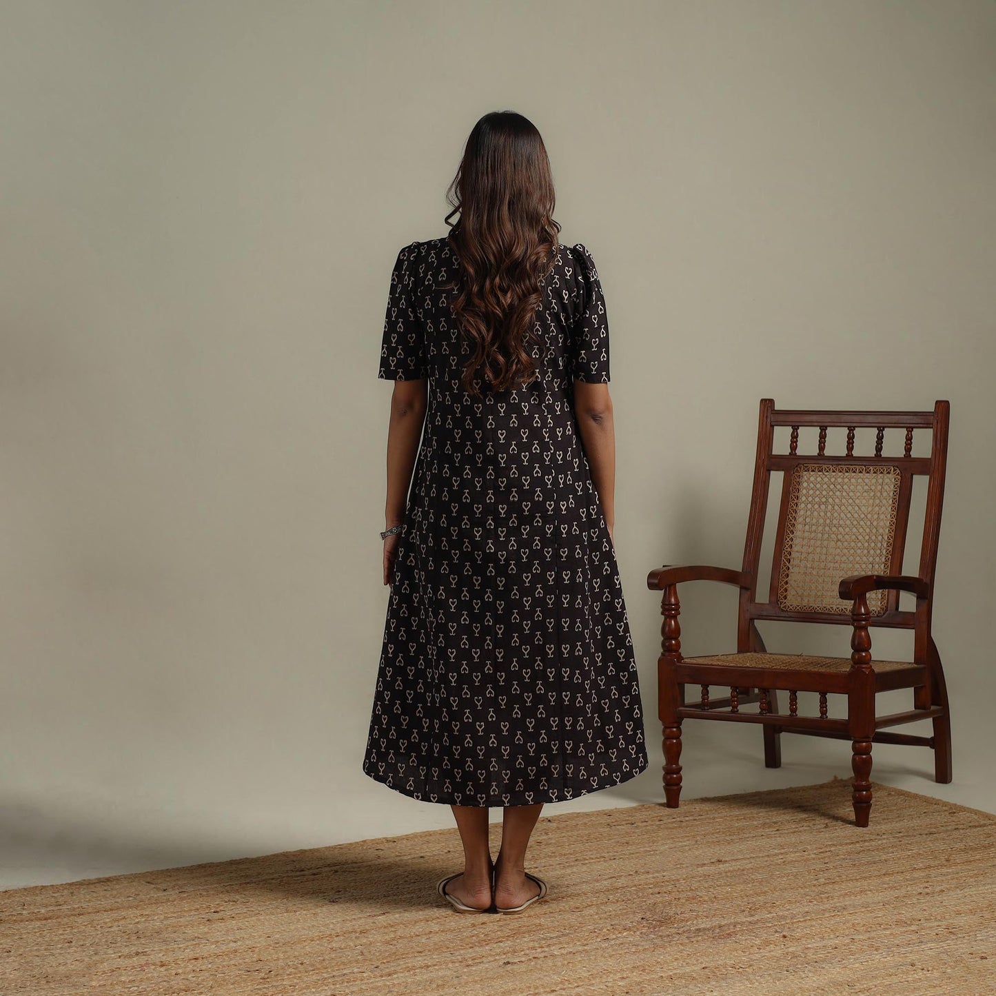 Natural dyed cotton button down dress 04 - handcrafted