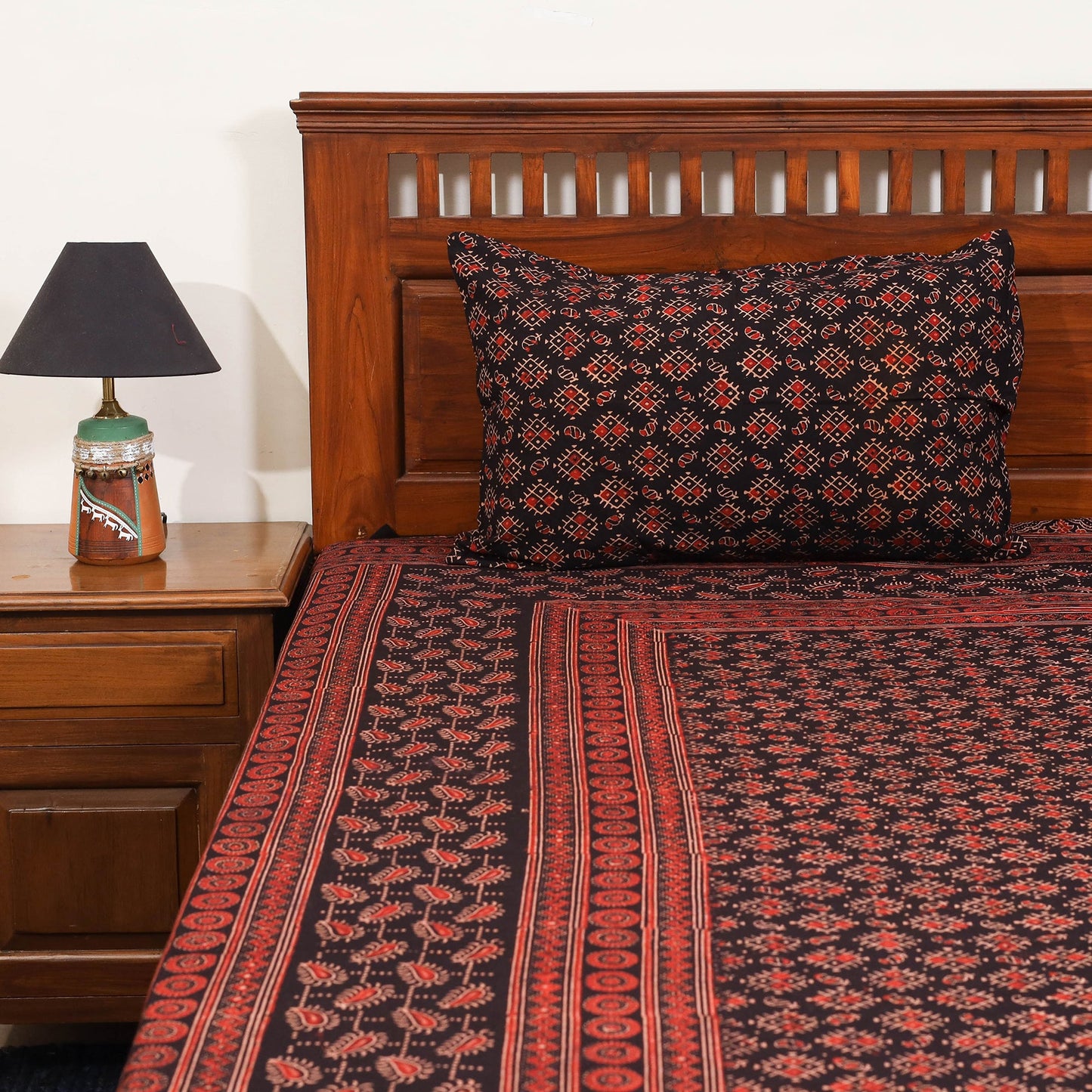 Black - natural dyed cotton double bed sheet set 01