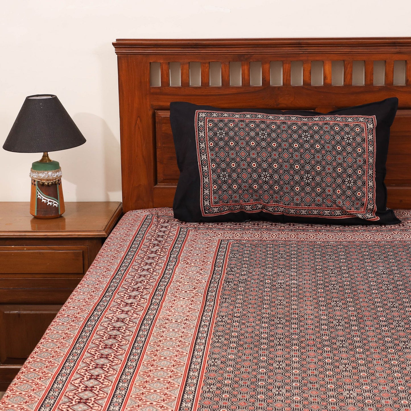 Black - natural dyed cotton double bed sheet set 04