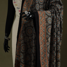 Black Natural Dyed Cotton Block Print Ajrakh Dupatta
