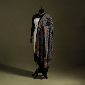 Black Natural Dyed Cotton Block Print Ajrakh Dupatta