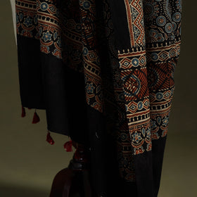 Black Natural Dyed Cotton Block Print Ajrakh Dupatta