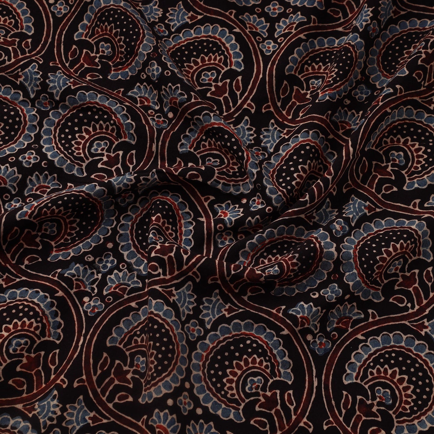 Black Natural Dyed Block Print Cotton Ajrakh Fabric