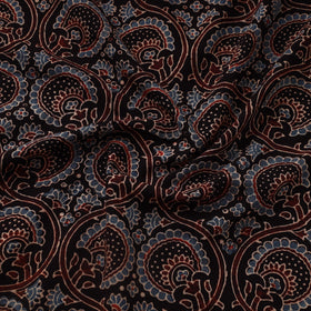 Black Natural Dyed Block Print Cotton Ajrakh Fabric