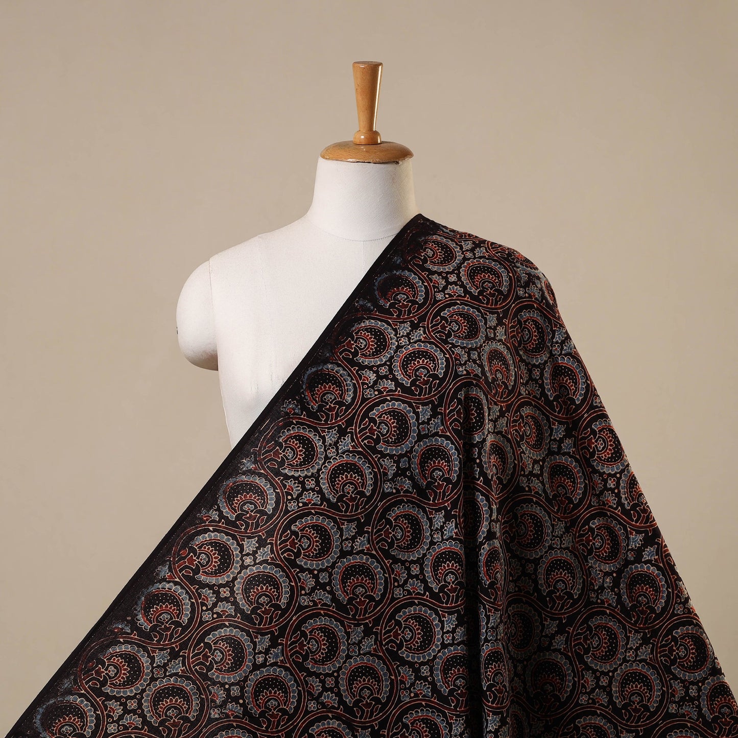 Black Natural Dyed Block Print Cotton Ajrakh Fabric