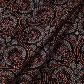 Black Natural Dyed Block Print Cotton Ajrakh Fabric