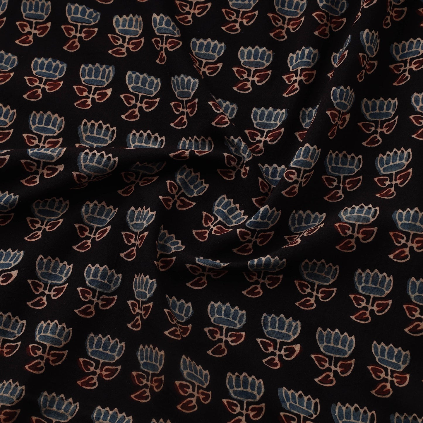 Black Natural Dyed Block Print Cotton Ajrakh Fabric