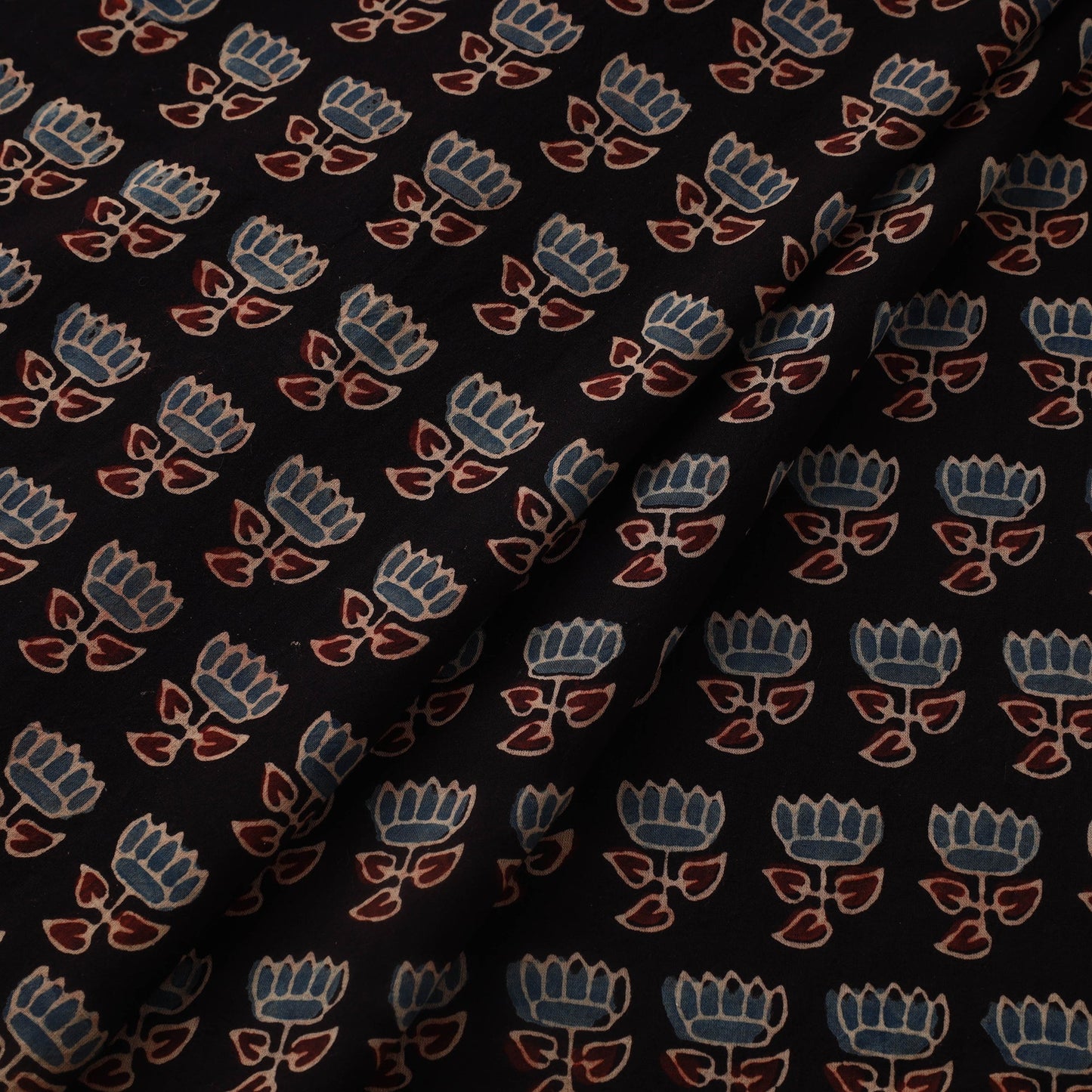 Black Natural Dyed Block Print Cotton Ajrakh Fabric