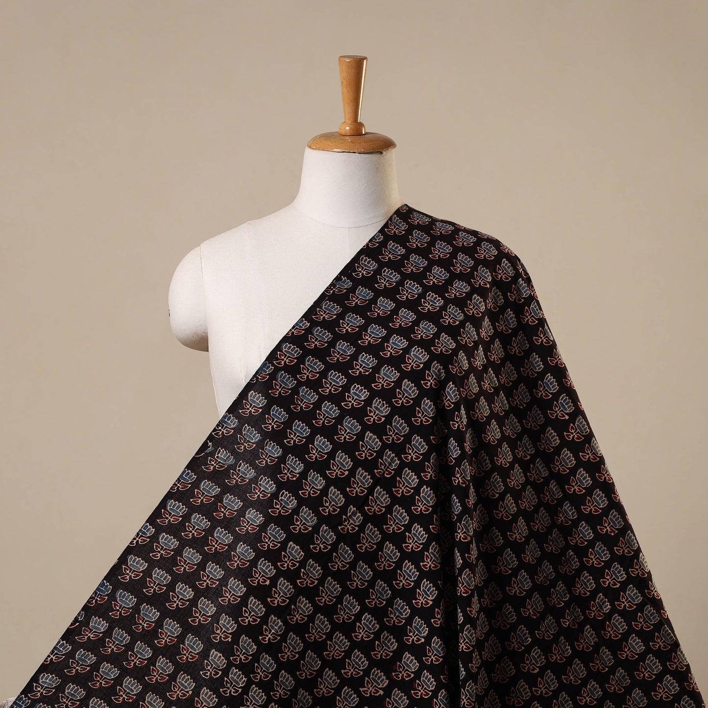 Black Natural Dyed Block Print Cotton Ajrakh Fabric